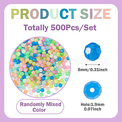 蓄光PSプラスチックビーズ500個  暗闇で光る  ミックスカラー  ラウンド  8mm  穴：1.9mm&nbsp;FIND-TA00009-13A