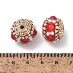 真鍮、ABS樹脂、模造真珠、樹脂、合金ビーズ  花の丸  レッド  16.5x19mm  穴：2mm&nbsp;RE-CBAE318-02B