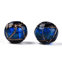 手作りゴールドパウダー入りランプワークビーズ  ラウンド  ブルー  12~12.5x11.5mm  穴：1.8mm&nbsp;LAMP-T019-12mm-05