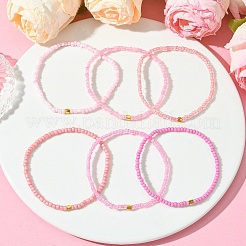 Pink Color Palette Glass Seed Beaded Stretch Bracelet Sets&nbsp;BJEW-MZ00102