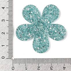 アクリルプラスチックカボション  花  シアン  38x39.5x2.5mm  穴：2.5mm&nbsp;OACR-R273-01D