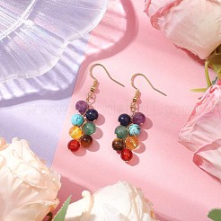 7 Chakra Round Gemstone Cluster Dangle Earrings&nbsp;EJEW-TA00514