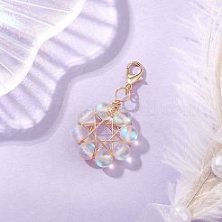 Star Copper Wire Wrapped Synthetic Moonstone Pendant Decorations&nbsp;HJEW-JM03027