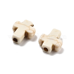 クラックオペークアクリルビーズ  模造ターコイズ  クロス  湯通しアーモンド  10x8x3.5mm  穴：1.6mm&nbsp;OACR-Z026-09