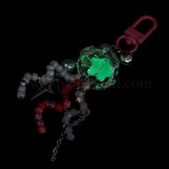 蓄光アクリルスターペンダント装飾  クラゲのガラス風鈴飾り  合金の留め金付き  ピンク  118~121mm  ペンダント：9~90x7.5~23x7~23mm&nbsp;HJEW-JM01443-01