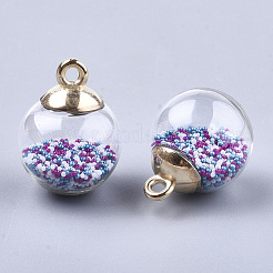 ガラスボールペンダント  マイクロビーズとCCBのプラスチックのパーツ  ラウンド  カラフル  21x15.5~16mm  穴：2mm&nbsp;GLAA-T003-03A