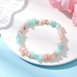 Natural Amazonite and Morganite Chip Beads Stretch Bracelets for Women&nbsp;BJEW-JB12589-01