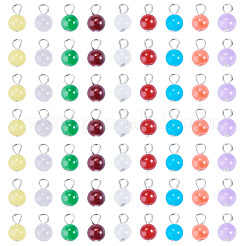 90Pcs 9 Colors Baking Paint Imitation Jade Glass Round Bead with Iron Pendants&nbsp;PALLOY-TAC0281