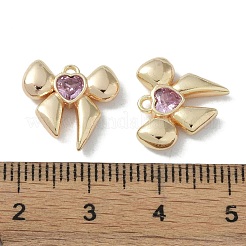 真鍮製チャーム  ガラスと  蝶結び  18KGP本金メッキ  プラム  13x14x3mm  穴：1.4mm&nbsp;KK-H482-13G-01
