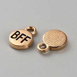 合金ペンダント  フラットラウンド、BFF チャーム付き  ゴールドカラー  10.5x7.5x1.5mm  穴：1.6mm&nbsp;FIND-WH0431-72