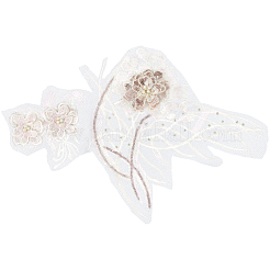 花のレースの刺繍の縫製繊維のアップリケ  DIYアクセサリー  桃パフ  365x245x6mm&nbsp;DIY-WH20011-90C