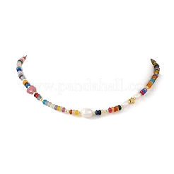 Rondelle Dyed Natural White Jade & Heart Rhodonite & Pearl Beaded Necklaces for Women&nbsp;NJEW-JN06700