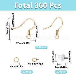 304ステンレススチール製フレンチピアスフック（コイル付き）120個  丸カン120個とプラスチック製イヤーナット120個付き。  ゴールドカラー  17mm  穴：2mm  22ゲージ  ピン：0.6mm&nbsp;STAS-SC0008-47