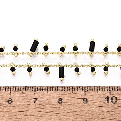 真鍮のカーブチェーン  天然の黒瑪瑙とガラスを使用  ハンダ付け  スプールで  長持ちメッキ  ゴールドカラー  ハンダ付け  8~9x2~2.5mm&nbsp;CHC-N025-01A-G