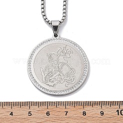 女性用ステンレススチールラインストーンペンダントネックレス201個  フラットラウンド  ステンレス鋼色  23.50インチ（59.7cm）  ペンダント：37.8x34.8mm。&nbsp;NJEW-U021-03P