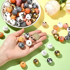 90個 9スタイル schima wood ヨーロピアンビーズ  印刷された円形  ジュエリー作りに使えるかわいい動物のクラフトビーズ  大穴ビーズ  ミックスカラー  18~19mm  穴：4.5mm  10個/スタイル&nbsp;WOOD-CJ0002-77