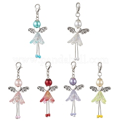 6Pcs 6 Colors Fairy Alloy Beaded & Glass & Acrylic Beaded Pendant Decoration&nbsp;HJEW-JM03064