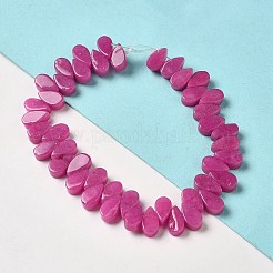 天然石ホワイトジェイドビーズ連売り  染め  ティアドロップ  トップ掘削  カメリア  9~10x5~5.5x3.5~4mm  穴：0.7mm  約40~48個/連  7.09~7.28''（18~18.5cm）。&nbsp;G-B064-B56