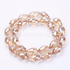 電気メッキガラスビーズセット  パール光沢メッキ  多面カット  ティアドロップ  桃パフ  27~28x18mm  穴：2mm  約25個/連  26.3インチ〜27.1インチ（67cm〜69cm）&nbsp;EGLA-E049-PL01