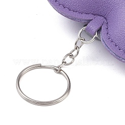 Puレザーキーホルダー  メタルパーツ  ハート  ライラック  9.7cm&nbsp;AJEW-L032-01A