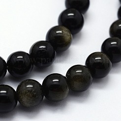 天然石ゴールデンシーンオブシディアンビーズ連売り  ラウンド  8mm  穴：0.8mm  約47個/連  14.96インチ（38cm）&nbsp;G-I199-14-8mm