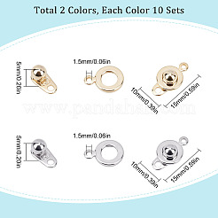 20セット2色201ステンレススチールスナップ留め  ゴールデン·ステンレス鋼色  15x9x5mm  穴：1.5~1.8mm  10セット/カラー&nbsp;STAS-SC0004-14