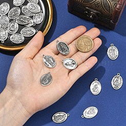 30個 6スタイル 宗教 チベットスタイル 合金ペンダント  楕円形のチャーム  鉛フリー＆カドミウムフリー  ミックスカラー  26x16.5x3mm  穴：1.5mm  約5個/スタイル&nbsp;FIND-Yw0011-57