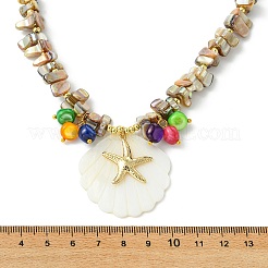 Ocean 304 Stainless Steel Starfish and Natural Shell Pendant AB Color Beaded Necklaces&nbsp;NJEW-JN06213