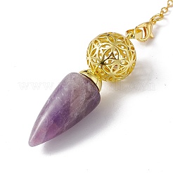 ミックスジェムストーンダウジング振り子ビッグペンダント  ラック メッキ ゴールド トーンの真鍮パーツ  カドミウムフリー＆鉛フリー  コーン  244x2.5mm  穴：1.6mm&nbsp;G-H281-42G
