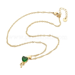 女性用304ステンレススチール製グリーンキュービックジルコニアペンダントネックレス  18KGP本金メッキ  ハート  15.94インチ（40.5cm）&nbsp;NJEW-C078-01C-G