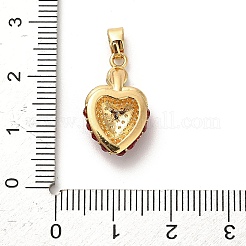 真鍮製エナメルペンダント  ラインストーン付き  ストロベリーチャーム  ゴールドカラー  レッド  19x11.5x5.5mm  穴：5x3mm&nbsp;KK-C108-04B-G