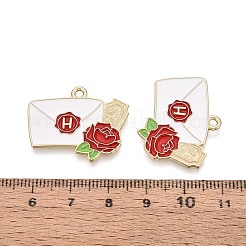 合金とエナメルのペンダント  花のチャームが付いた封筒  ゴールドカラー  ホワイト  23x27.5x1mm  穴：1.8mm&nbsp;ENAM-T021-63G