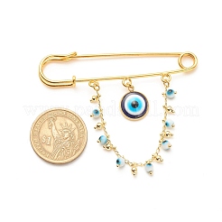 Cyan Resin Evil Eye with Brass Dangle Chain Lapel Pin&nbsp;JEWB-BR00076