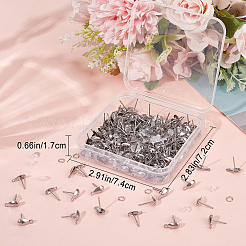 304ステンレススチールスタッドピアス金具200個  水平ループ付き  ティアドロップ  丸カン200個とプラスチック製イヤーナット200個付き。  ステンレス鋼色  10x5mm  穴：1.2mm  ピン：0.8mm&nbsp;DIY-CN0002-19