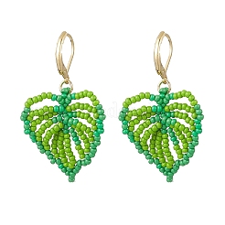 Leaf Handmade Glass Seed Beads Leverback Earrings&nbsp;EJEW-MZ00490-01