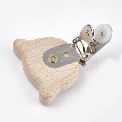 ブナ材製おしゃぶりホルダークリップ  鉄のクリップ付き  クマ  プラチナ  バリーウッド  46x50x18mm  穴：3.5x6mm&nbsp;WOOD-T015-02
