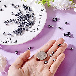 ストライプ樹脂ビーズ  ラウンド  ブラック  6x5mm  穴：1.4mm&nbsp;RESI-TAG0001-01
