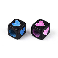 蛍光色のプラスチックキューブビーズ  ハート  ミックスカラー  5.5~6x5.5~6x5.5~6mm  穴：3.5mm  約3125個/500g&nbsp;KY-T041-24M