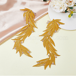 2 Pairs 2 Colors Polyester Metallic Thread Embroidery Leaf Appliques&nbsp;DIY-FH0005-82