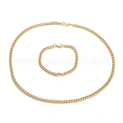 Ion Plating(IP) 304 Stainless Steel Cuban Link Chain Bracelets & Necklaces Jewelry Sets&nbsp;SJEW-B019-03A-G