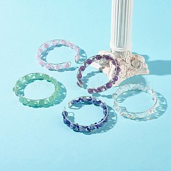 ナチュラル＆シンセティックミックスジェムストーンビーズレイキヒーリングカフバングルセットガールズウーマン  銅線ラップオープンバングル  ステンレス鋼色  内径：2-1/8インチ（5.5cm）  4個/セット&nbsp;X1-BJEW-TA00023