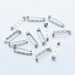 アイアン製ブローチパーツ  バックバーピン  38x5x6穴付き  プラチナ  2mm  穴：[1]mm&nbsp;IFIN-E723-38mm-P