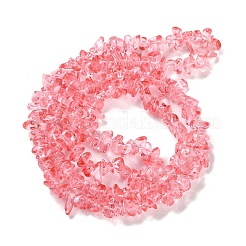 スプレープリント透明ガラスビーズ連売り  天然石風  チップ  ライトコーラル  2~8x5~19x4.5~7.5mm  穴：0.4mm  29.92''~31.10''（76~79センチメートル）&nbsp;X-GLAA-P060-01B-06