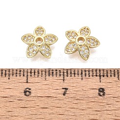 真鍮製マイクロパヴェクリアキュービックジルコニアビーズキャップ  5  - 花びらの花  18KGP本金メッキ  10x10x3mm  穴：1.5mm&nbsp;KK-Q071-05G-02