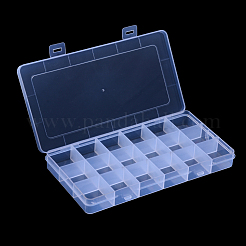ポリプロピレン（pp）ビーズ収納容器  18コンパートメントオーガナイザーボックス  長方形  透明  19.1x10x2.2cm  コンパートメント：3x3センチメートル&nbsp;X-CON-S043-001