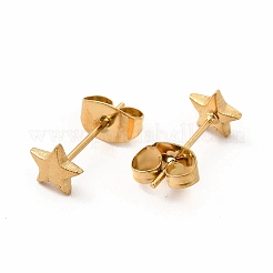 女性用304ステンレススチールスタースタッドピアス  18KGP本金メッキ  5.5x6mm  ピン：0.7mm&nbsp;EJEW-C004-02G