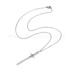 304ステンレススチールアズキチェーン付き合金剣ペンダントネックレス  アンティークシルバー  17.72インチ（45cm）&nbsp;NJEW-JN04474