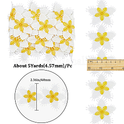 花柄ポリエステルまつげレーストリムリボン  洋服アクセサリー  ゴールド  2-3/8インチ（60mm）&nbsp;OCOR-WH20003-03B-04