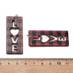 印刷された木製のペンダント  鉄のリング付き  バレンタインデーコレクション  長方形  50x20.5x2.5mm  穴：5mm&nbsp;FIND-R050-02I
