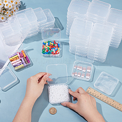 ヒンジ付き蓋付き透明プラスチックビーズ容器120個  正方形  透明  7.4x7.2x1.7cm&nbsp;CON-BC0008-05